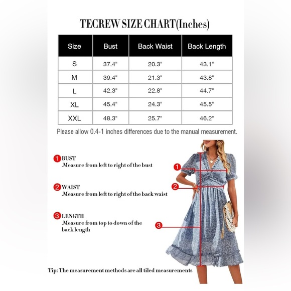 TECREW Womens Summer Boho Floral V Neck Ruffle Short Sleeve Midi Dress F… - Picture 2 of 6